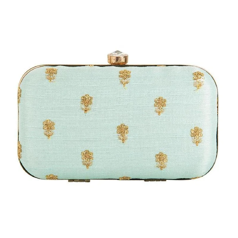 Flash Sales On Premium And High-Quality Bags Light Blue and Golden Zari Embroidery Party wear Fancy Clutches