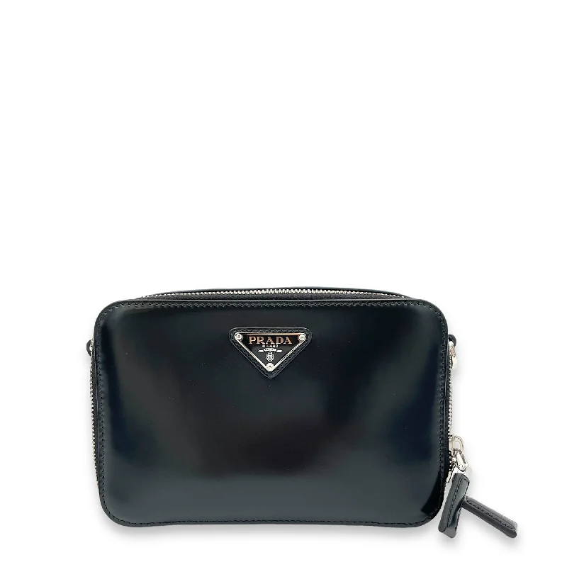 Valentine's Day Logo Black Crossbody Bag in Shiny Calfskin, Silver hardware