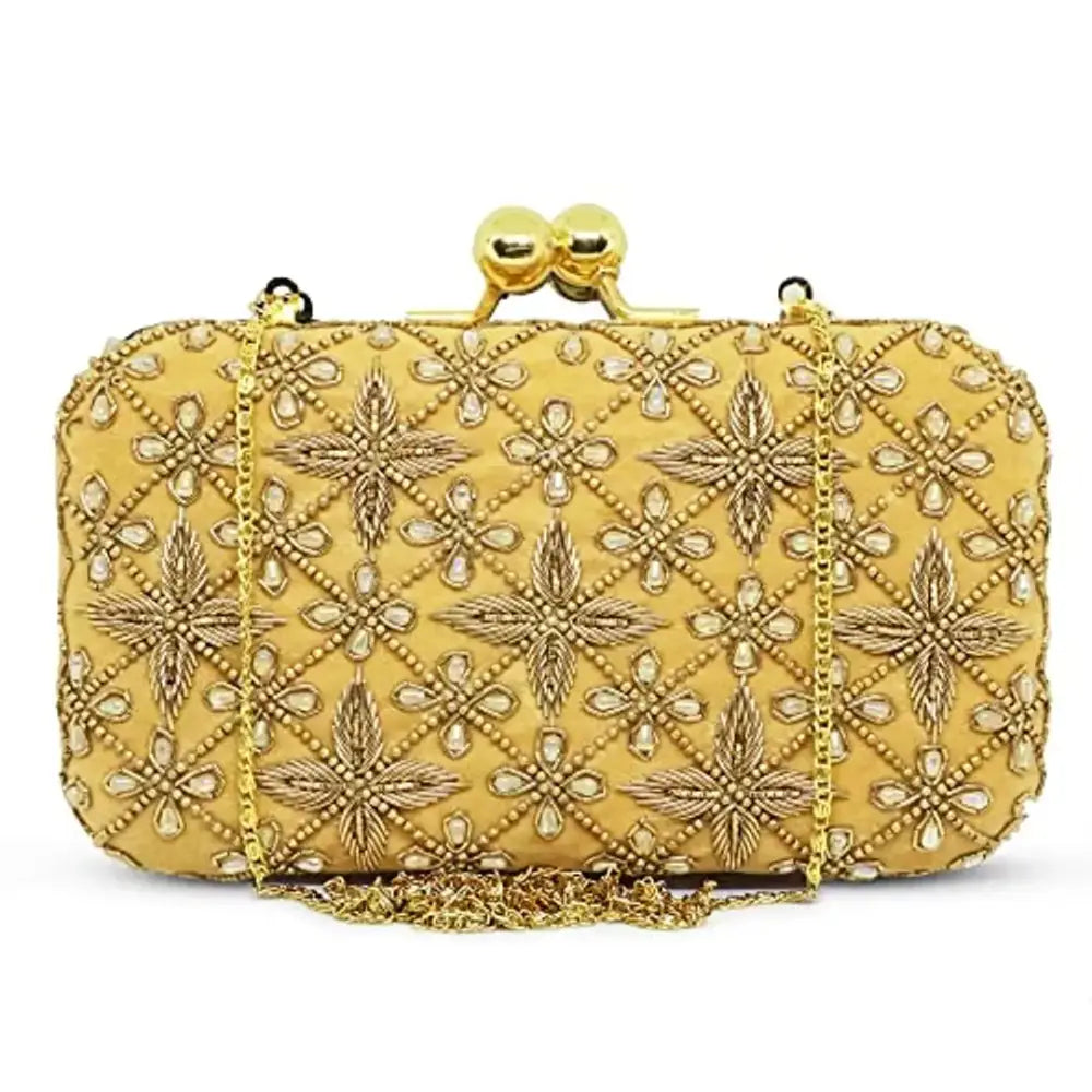 Handbag For Fashion MaFs Embroidered Golden Velvet Women clutches