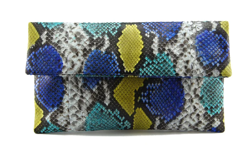 Scratch-Resistant And Luxury Sale Bags Mandalay Blue Lemon Motif Foldover Clutch