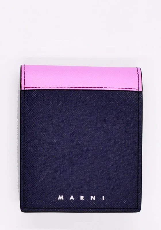 Minimalist Leather Bag For Modern Aesthetics MARNI PFMI0003L0 SAFFIANO LEATHER BI-FOLD WALLET NAVY/PINK