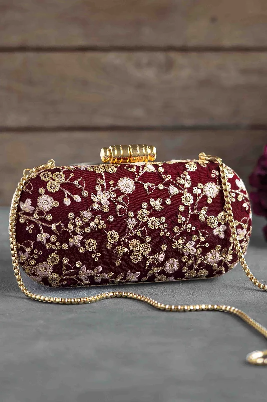 Stylish Bag For Women Elan maroon silk capsule clutch