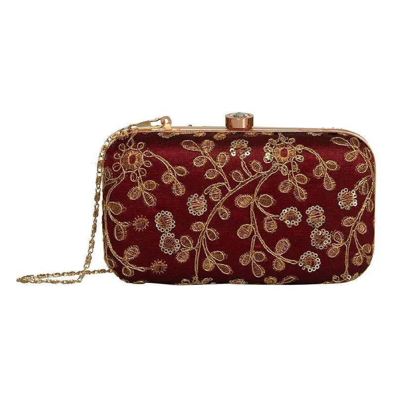 Stylish Bag For Women Maroon Zari Embroidery Party wear Bridal Fancy Designer clutches