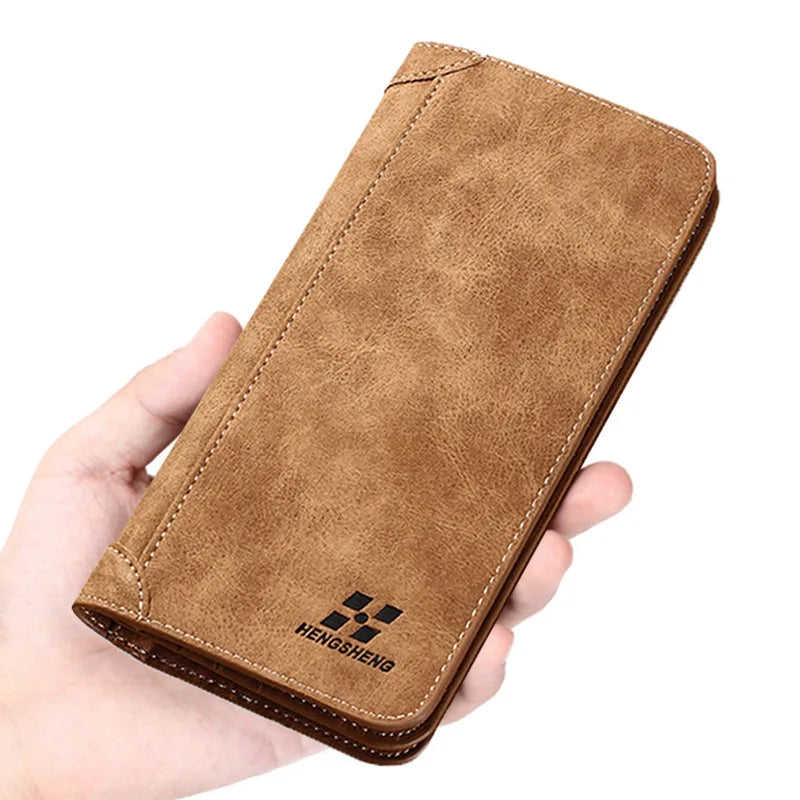 Luxury Bags For Working Professionals Men Wallet Vintage PU Leather Frosted Long Wallets Coin Pocket Billetera Hombre Man Purse Male ID Card Holder Money Bag