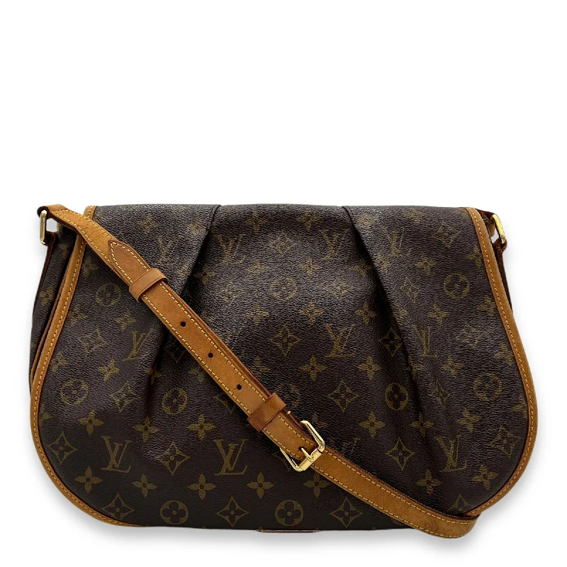 Luxury Bags Menilmontant MM Brown Crossbody Bag in Monogram Coated Canvas, Gold hardware