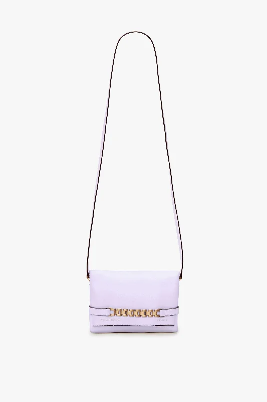 Party Bags For New Year's Eve And Special Occasions Exclusive Mini Chain Pouch Bag With Long Strap In Lilac Leather