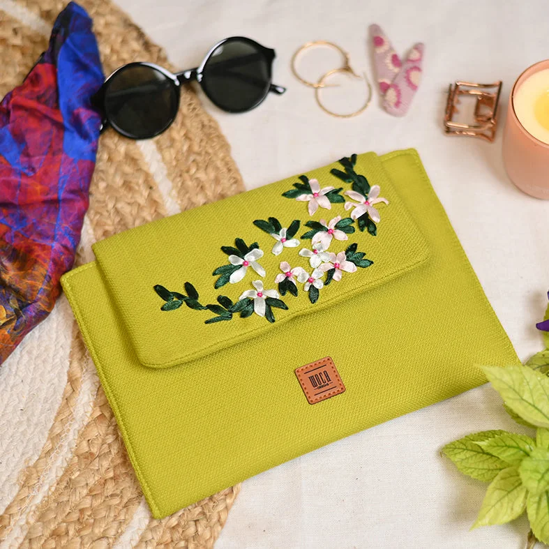 Sporty Bags For Active And Athletic Lifestyles Green - PunchLime Hand Embroidery Canvas Clutch