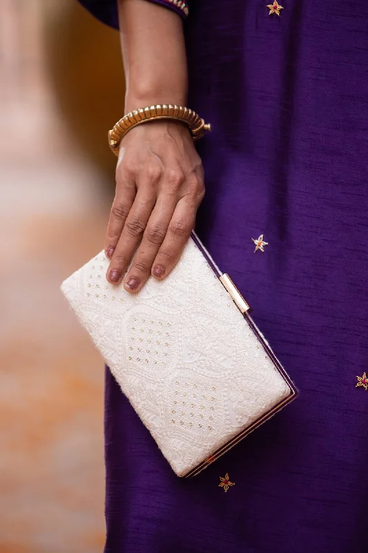 Durable And Fashionable Bags For Daily Use Mughal off white box clutch