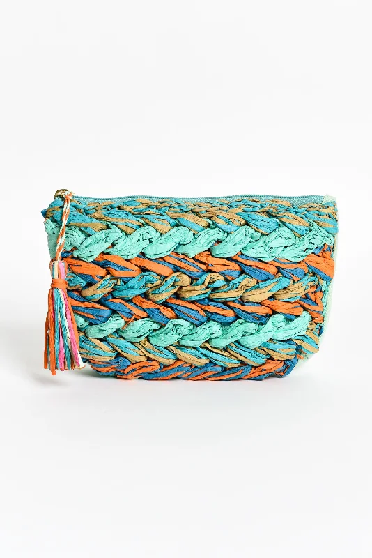 Rustic Bags For Outdoor And Nature-Inspired Looks Nebula Turquoise Braided Raffia Clutch