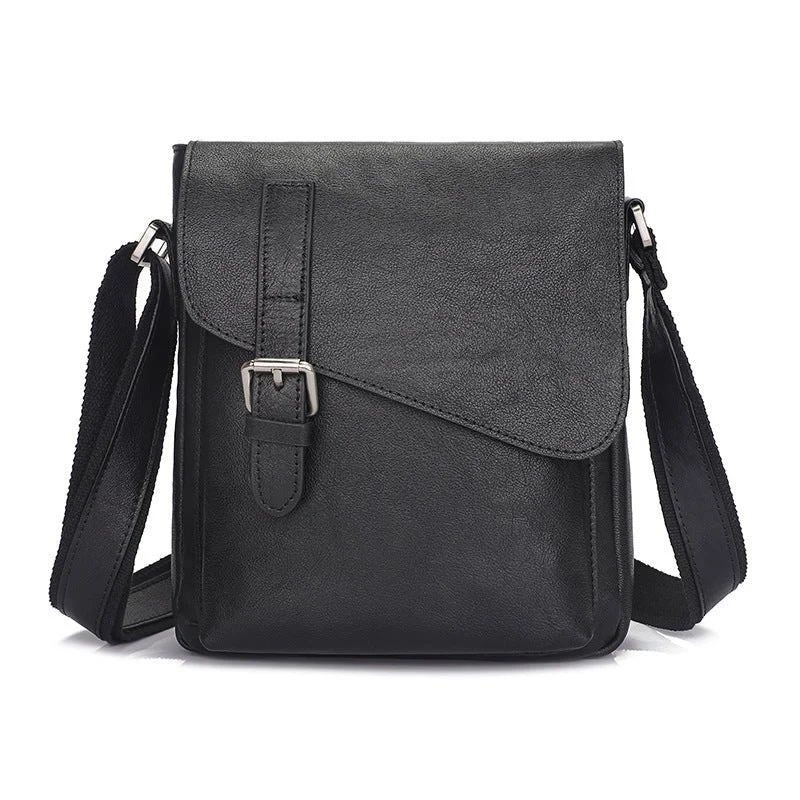 Lightweight Bags For Senior Travelers Black Cowhide Leather Casual Flap Crossbody Bag