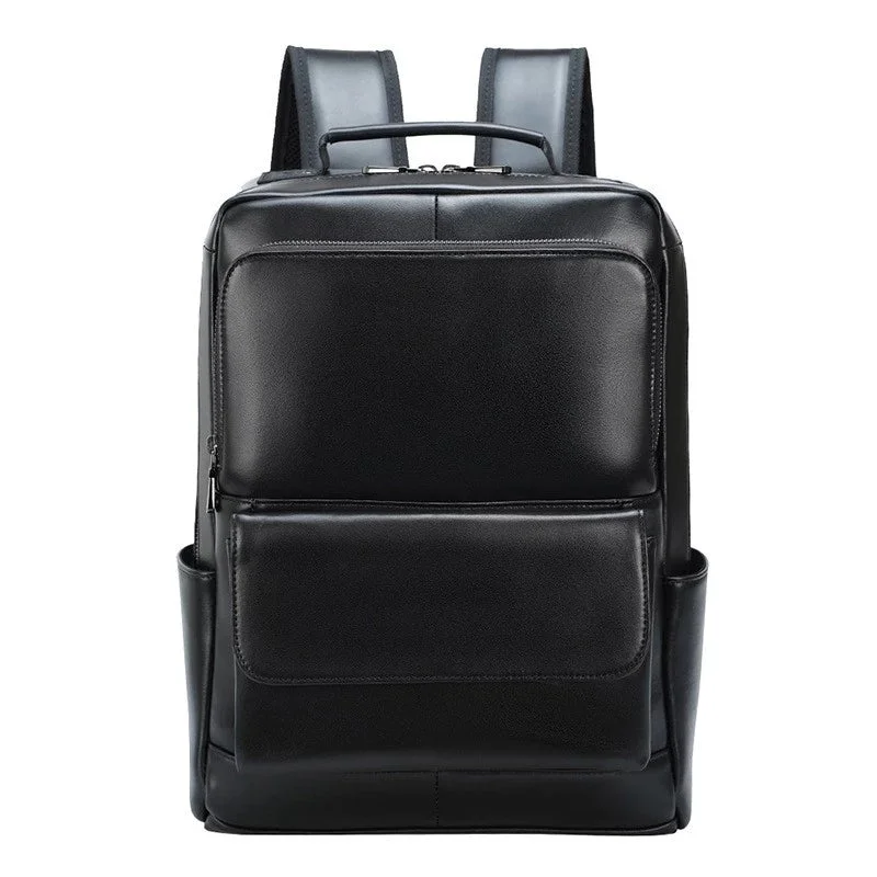 Elegant New Year Party Bags With Flash Sales Black Real Leather 14 inch Men Laptop Backpacks