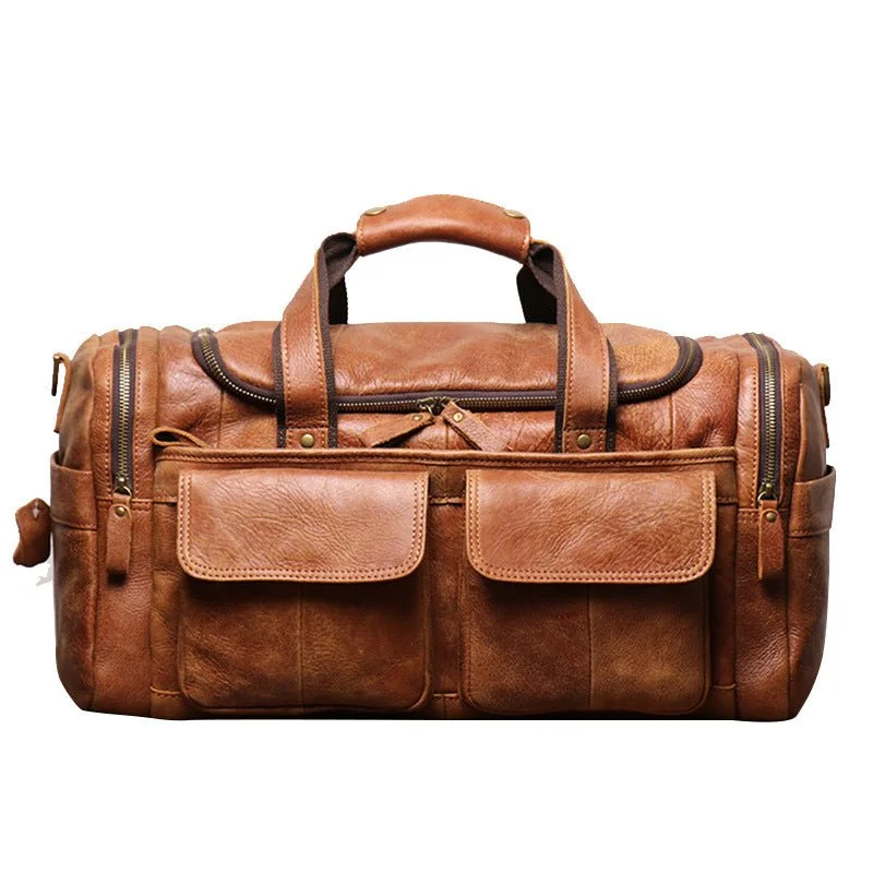 Black Friday Deals On Stylish Handbags Genuine Leather Men Duffle Bag with Multiple Pockets