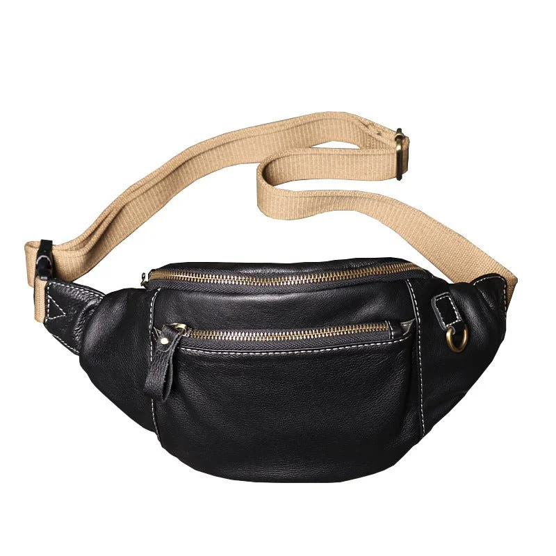 Limited Edition Bags For Collectors Men's Black Soft Real Leather Waist Bag