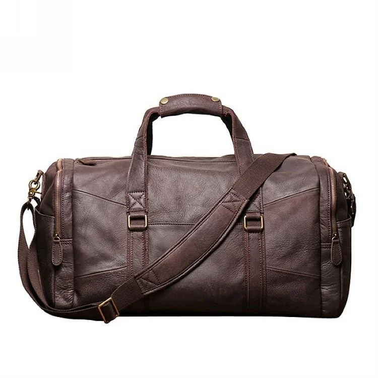 Tote Bag For Everyday Use Real Leather Men Duffle Bags with Two Side Pockets