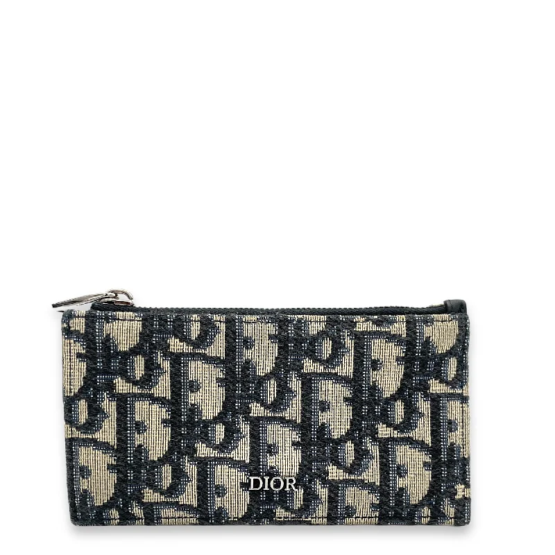 Luxury Bags With Premium Materials And Craftsmanship Oblique Blue Card Holder in Jacquard, Silver hardware