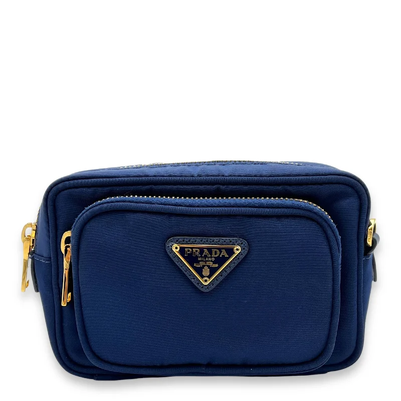 Spacious And Discounted Bags Convertible Wristlet Blue Crossbody Bag in Nylon, Gold hardware