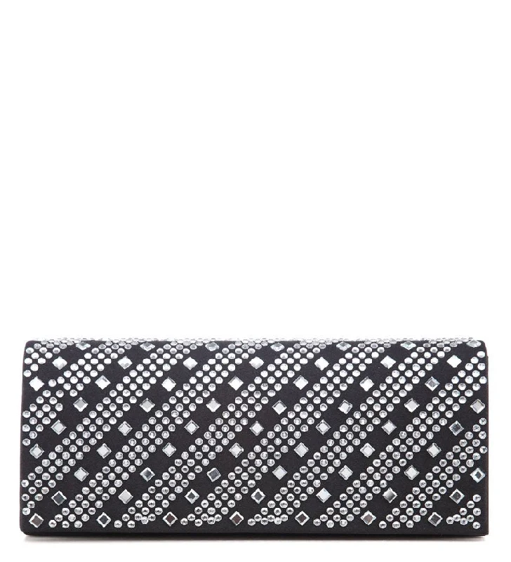 Seasonal Clearance Bags For Summer, Winter, Etc. Party Sparkle Black Diamante Satin Clutch Bag