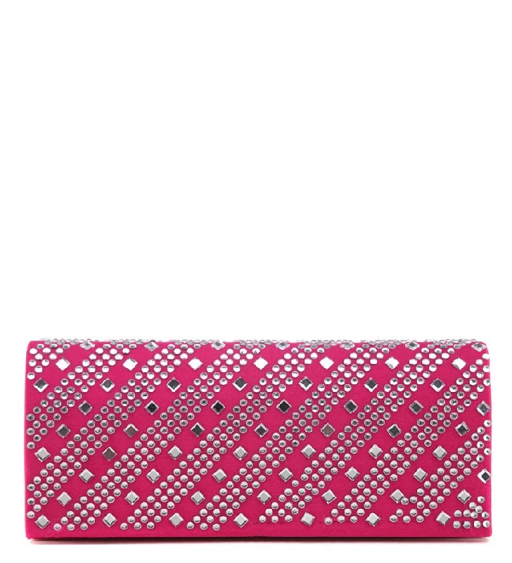 Discounted Designer Bags On Sale Party Sparkle Pink Diamante Satin Clutch Bag