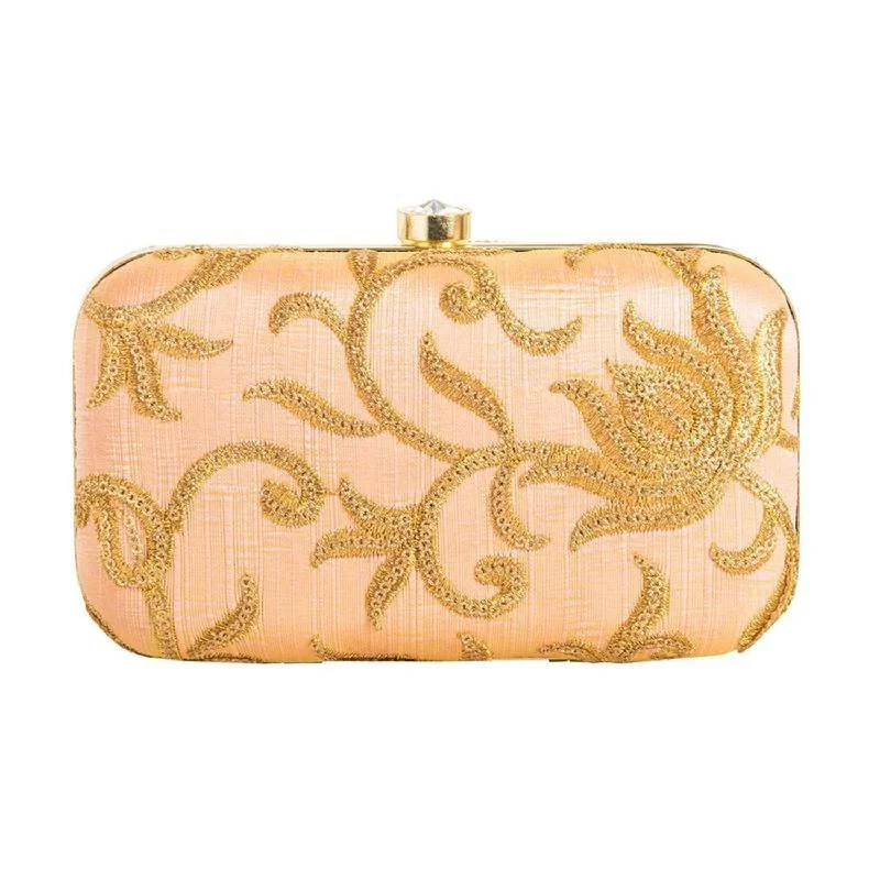 Trendy Bags For Sales Women's Stylish Gold and Peach Party Wear Latest Design Clutch