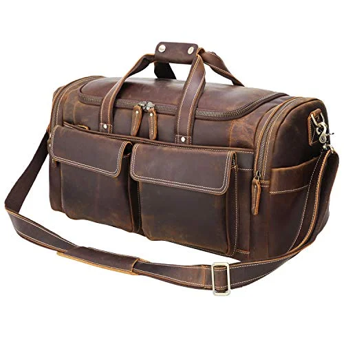 Customizable Bags For Personalized Style POLARE ORIGINAL Leather Duffle Bag - Brown, 23-inch Full Grain Leather, Large Capacity