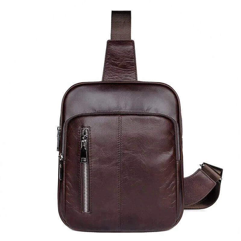 High-Quality Bags On Flash Sale Premium Men's Coffee Leather Sling Bag - Stylish & Practical Chest Bag