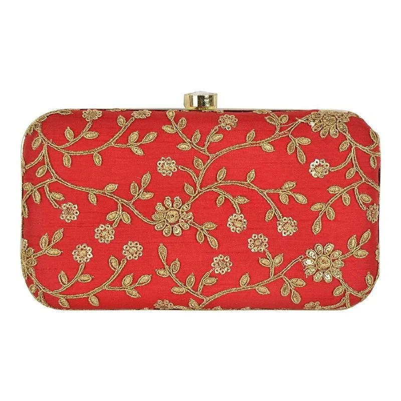 Stylish Bags With Discounts Red with Golden Embroidery Party wear Designer Women Clutch