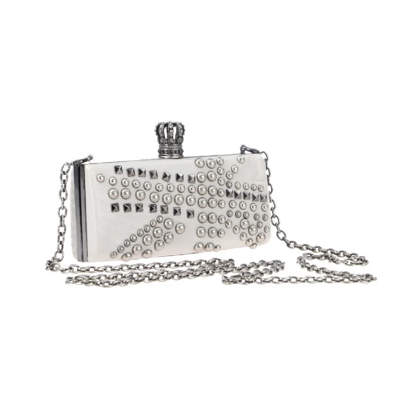 Bags For Playful And Chic Styles Religion Light Grey Studded Clutch Bag