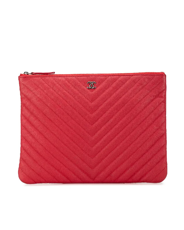 Flash Sale On Premium Bags Quilted Chevron Leather Clutch with Zip Closure and Back Pocket