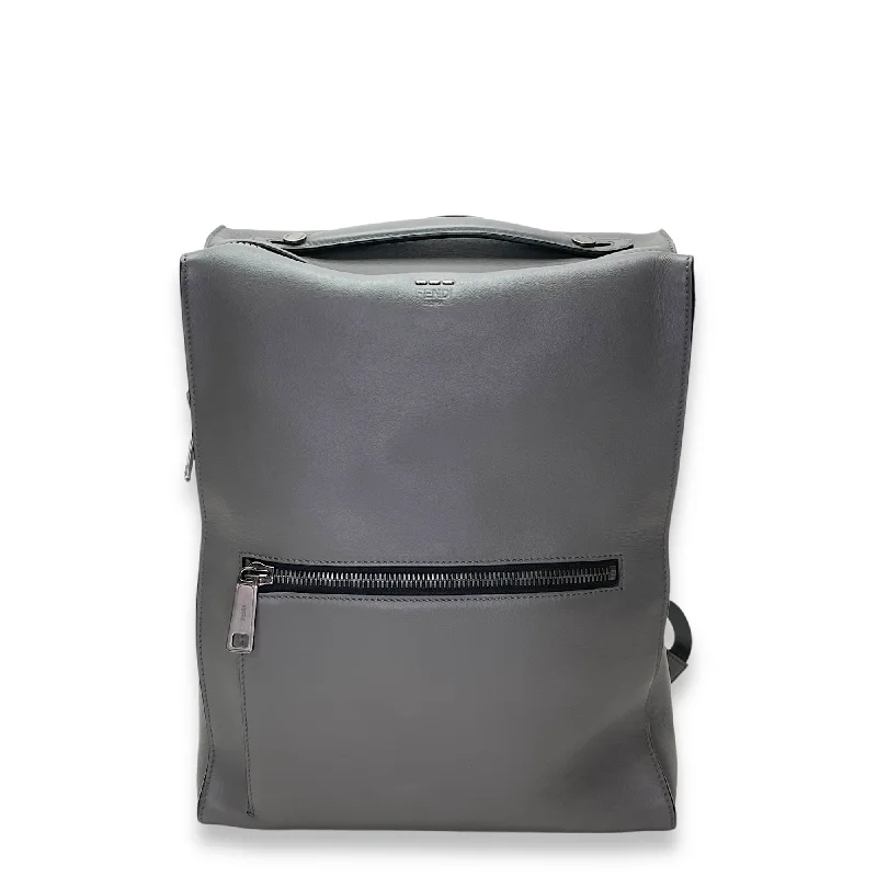 Bags For Personalized Gifts Logo Grey Backpack in Calfskin, Silver hardware