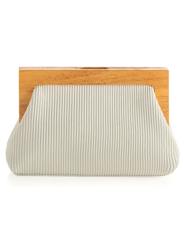 Romantic Valentine's Day Bags With Promotions Shiraleah Delta Wood Frame Pleat Clutch, White - FINAL SALE ONLY