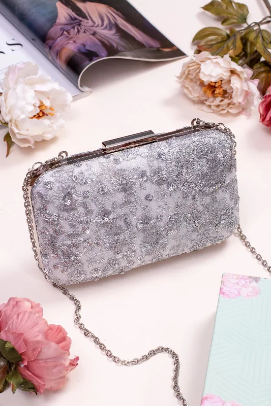 Clearance-Priced Bags Silver embroidered box clutch