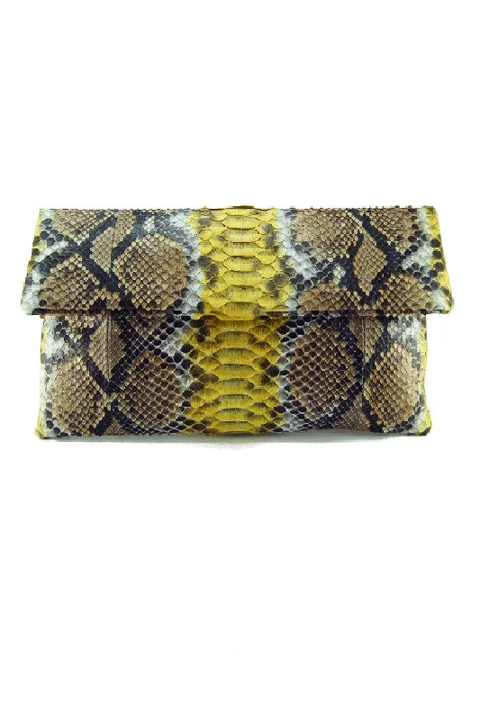 Affordable Handbags Mandalay Brown Yellow Motif Foldover Clutch