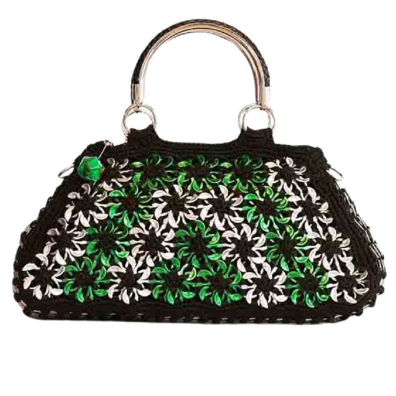 Luxury Bags On Sale Solene M "Crescent" Black and Green Handbag made from recycled Can Pull Tabs