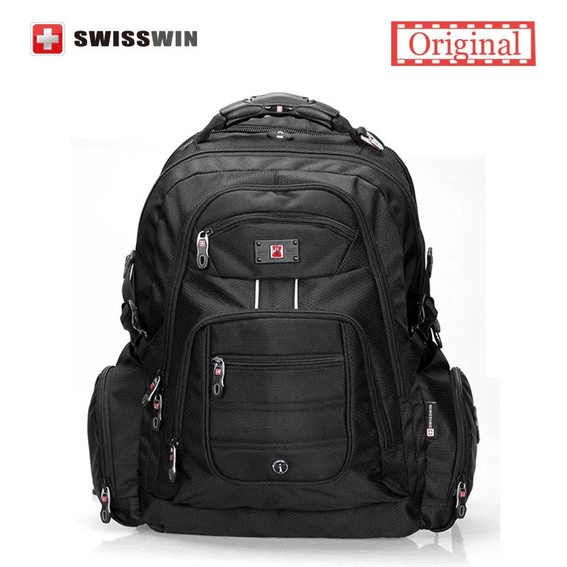 Elegant Bags For Formal Events And Luxury Occasions Swisswin 17 inch Men's Laptop Backpack Waterproof Nylon Notebook Computer Bag High Quality 37L Big Travel Backpack SW9801 Black