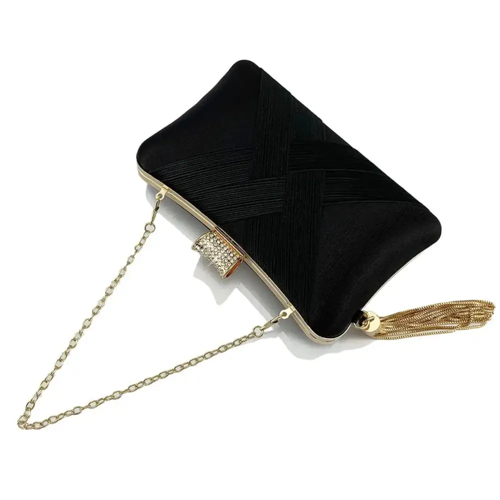 Durable And Fashionable Bags For Daily Use SYGA Women Clutch Bag with Chain Shoulder Strap Tassels Fashion Crossbody Bag Elegant Clutch Black