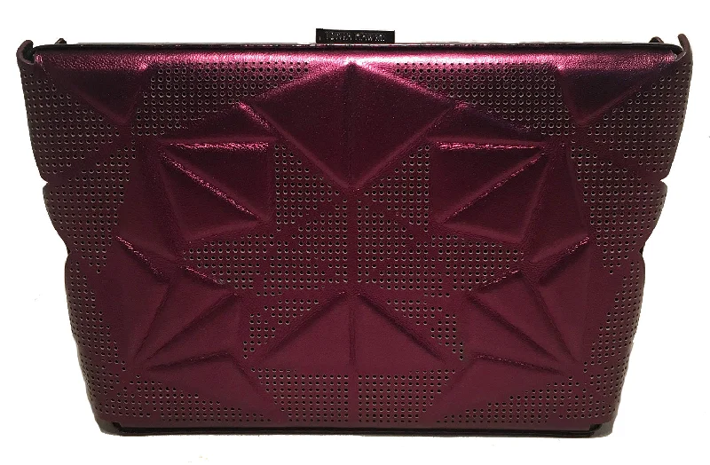 Tote Bag For Everyday Use Tonya Hawkes Purple Metallic Embossed and Laser Cut Leather Clutch