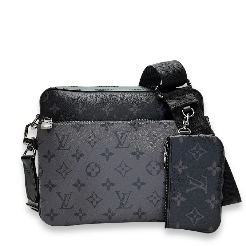 Evening Events Trio Grey Crossbody Bag in Monogram Coated Canvas, Gunmetal hardware