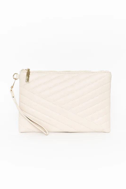 Elegant New Year Party Bags With Flash Sales Una Beige Quilted Clutch