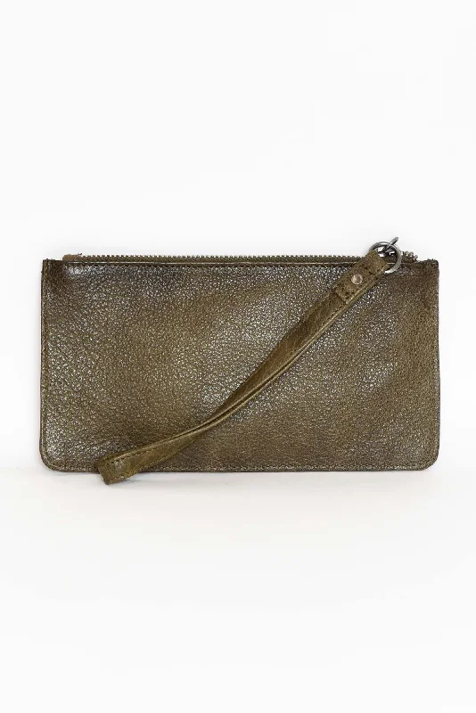 Evening Events Vaucluse Olive Leather Medium Pouch