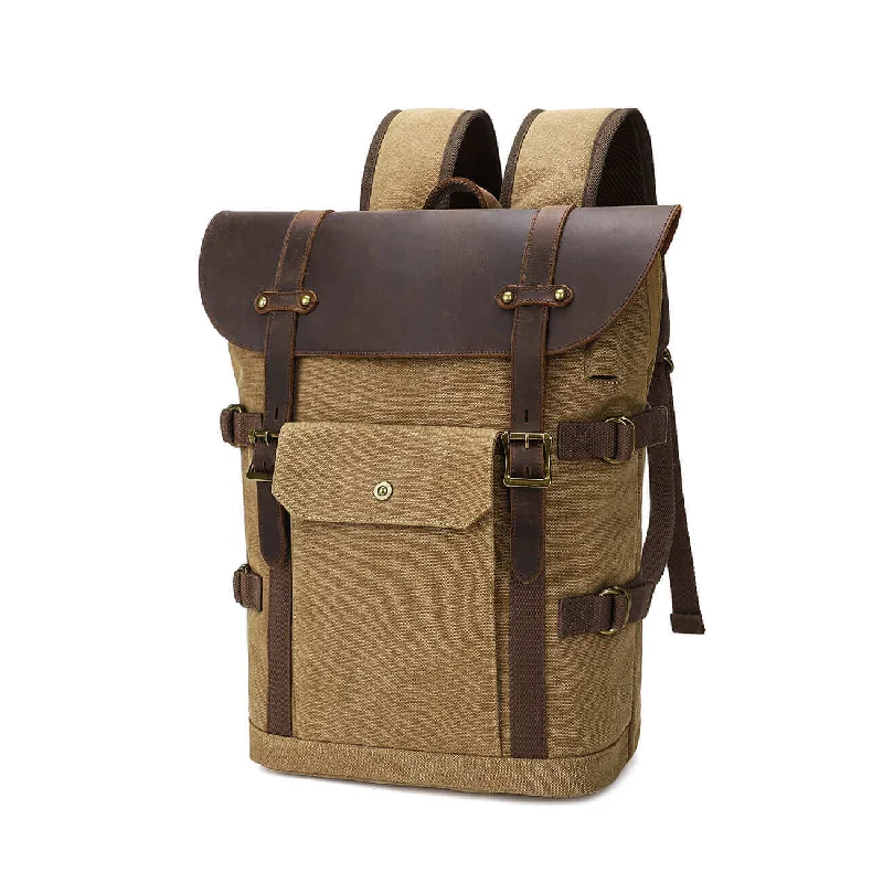 Affordable Bags For Budget Shoppers Rugged Crazy Horse Leather & Canvas Laptop Backpack - Fits 15.6" Laptop 22L