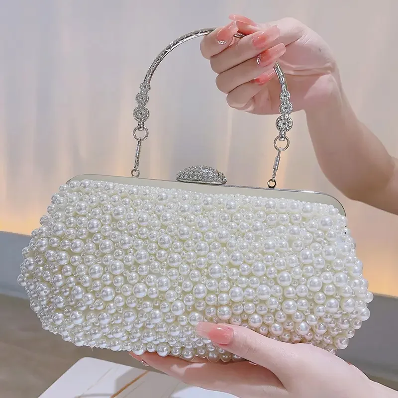 Versatile Bags That Suit Any Outfit Or Event New Vintage Chain Metal Handle Pearl Weave Bag Pearl Clutch Evening Bag For Women