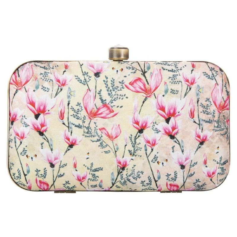 Luxury Bags On Sale Women's Pink Floral Box Party Clutch Purse with Chain