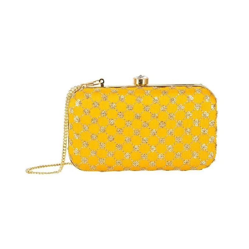 Eco-Friendly Bags With Promotions Yellow Handcrafted Embroidered Party Wear Ladies clutch bags