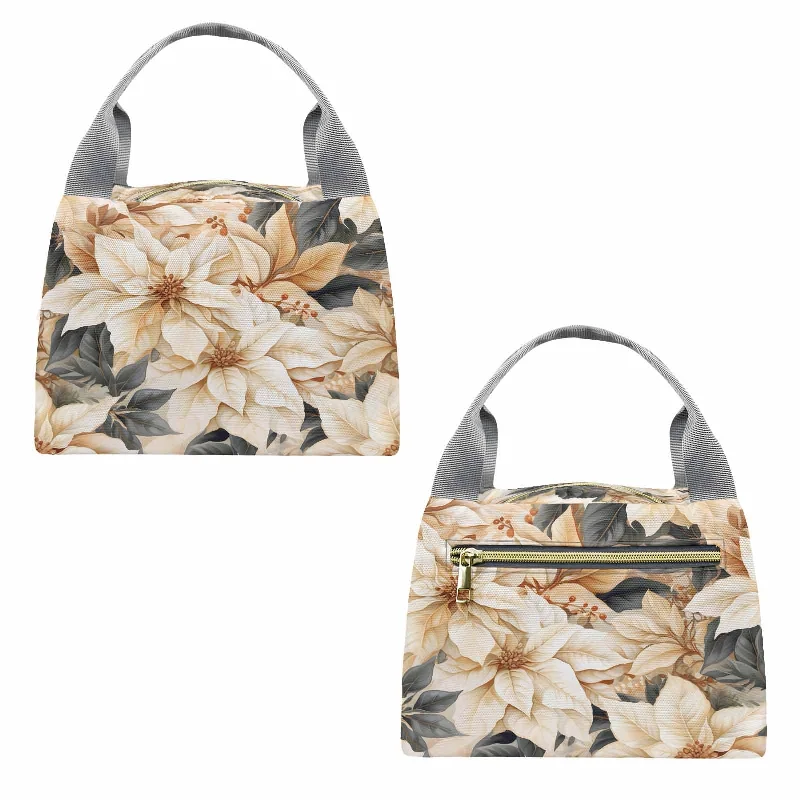 Stylish Bags For Fashion Bloggers With Promotions Cream Poinsettia2  Portable Lunch Bag-Grey Handle