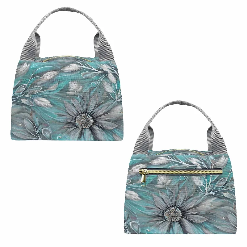 Discounted Designer Bags For Clearance Sale Green Elegant Floral 50  Portable Lunch Bag-Grey Handle