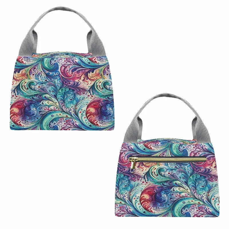 Retro Lovers Rainbow Paisley  Portable Lunch Bag-Grey Handle