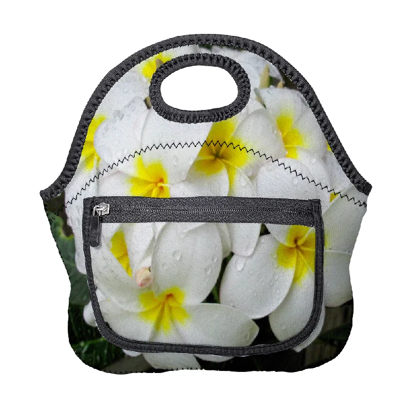 Sleek And Seasonal Sale Bags Fresh White Frangipanis Lunch Bag with Zip Pocket