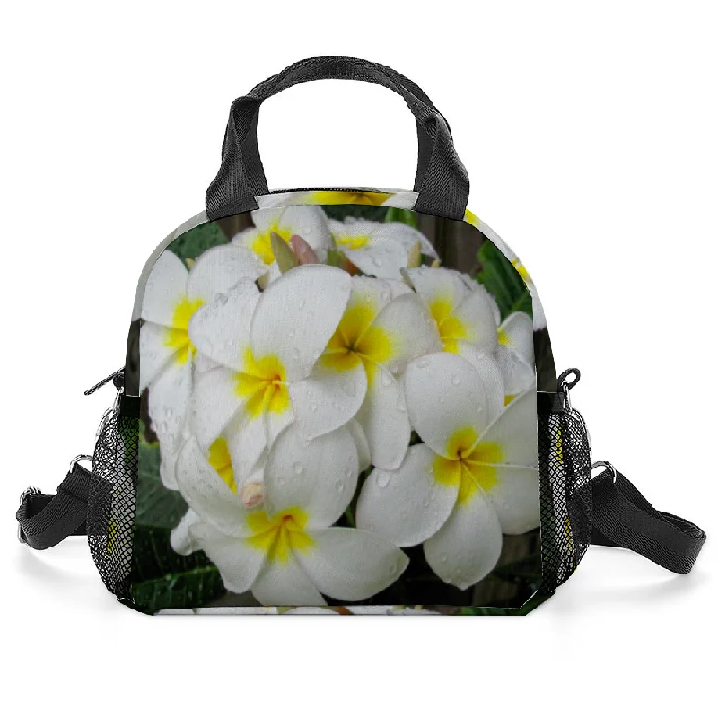 Designer Bags For Luxury Collectors Fresh White Frangipanis Insulated Lunch Bag with Handles & Shoulder Strap