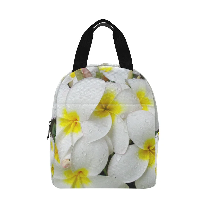 Flash Sales On Premium And High-Quality Bags Fresh White Frangipanis Insulated Zipper Lunch Bag