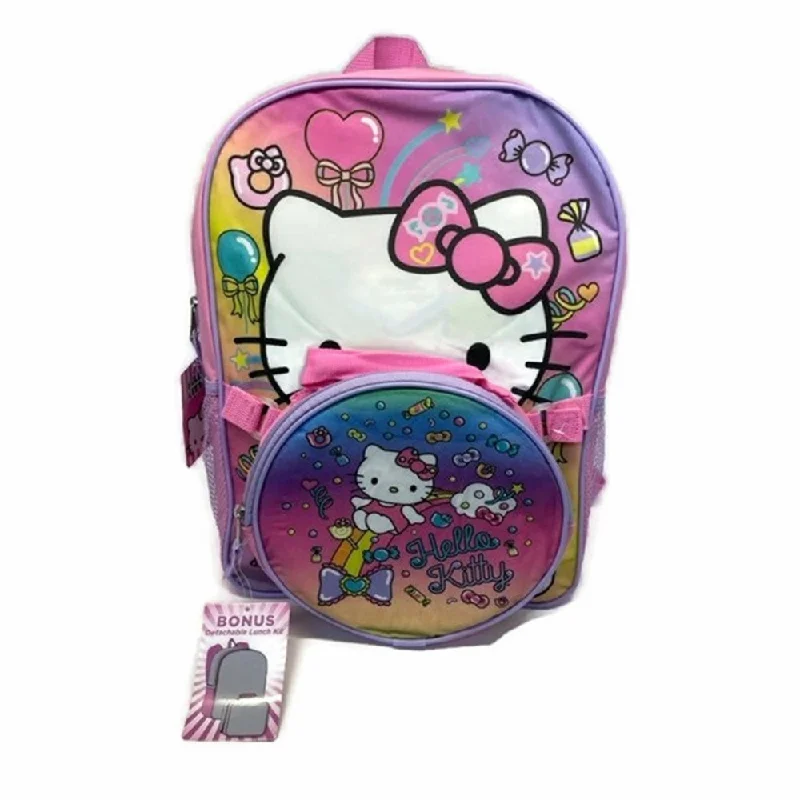 Active Lifestyles Hello Kitty Sweet Candy Glitter 16 Inch Backpack with Round Detachable Lunch Bag